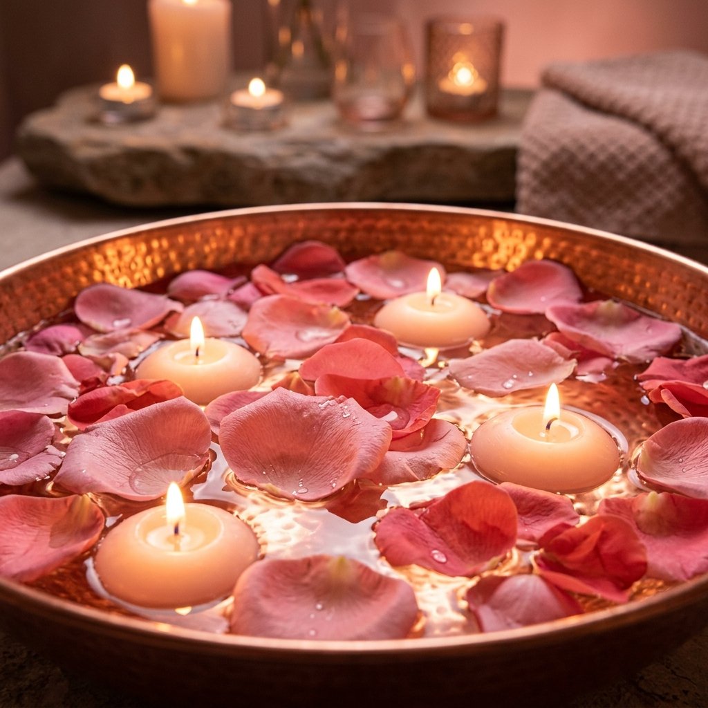 Fresh Floating Rose Petals & Candlelight